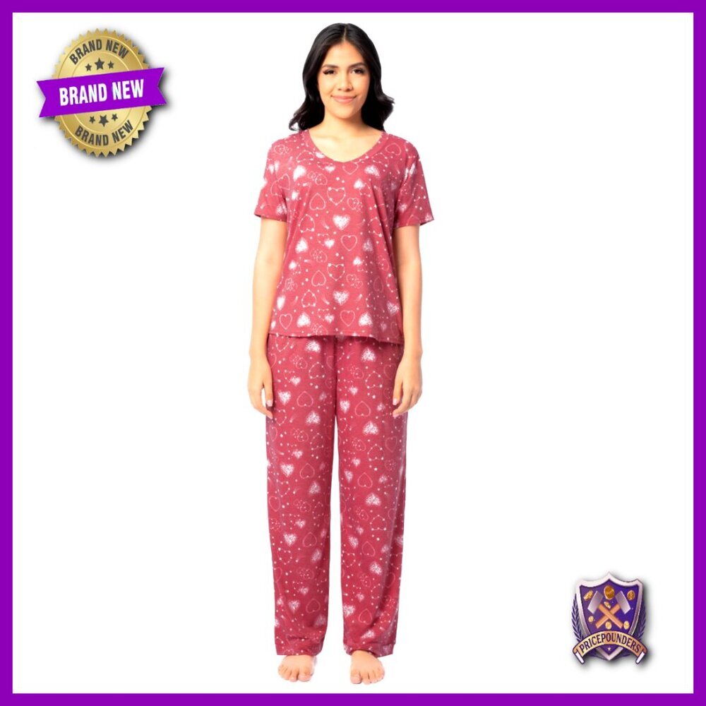 X-Large 2-Piece Sleep Set, V-Neck Tee & Elastic Waist Pants, Breathable Jersey